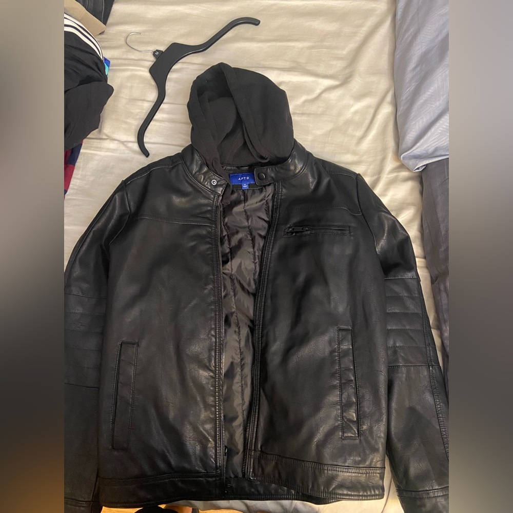 APT.9 Faux Leather Jacket with Removable Hood M